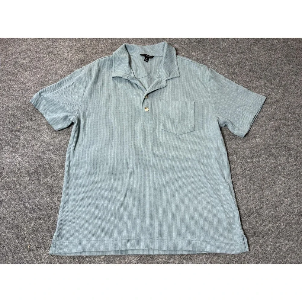 Banana Republic Polo Shirt Mens M Blue Cotton Poly Stretch Pocket Knit Textured